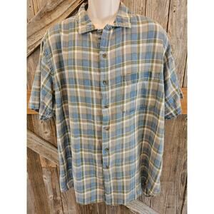 Abercrombie & Fitch vintage short sleeve button up heavy duty flannel size L ^